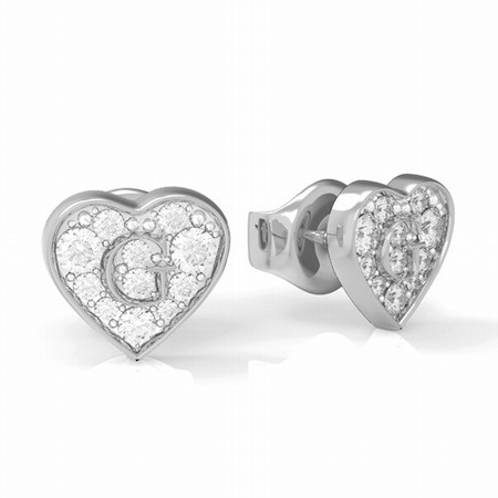 Guess G Shine Silver Heart Crystal Stud Earrings